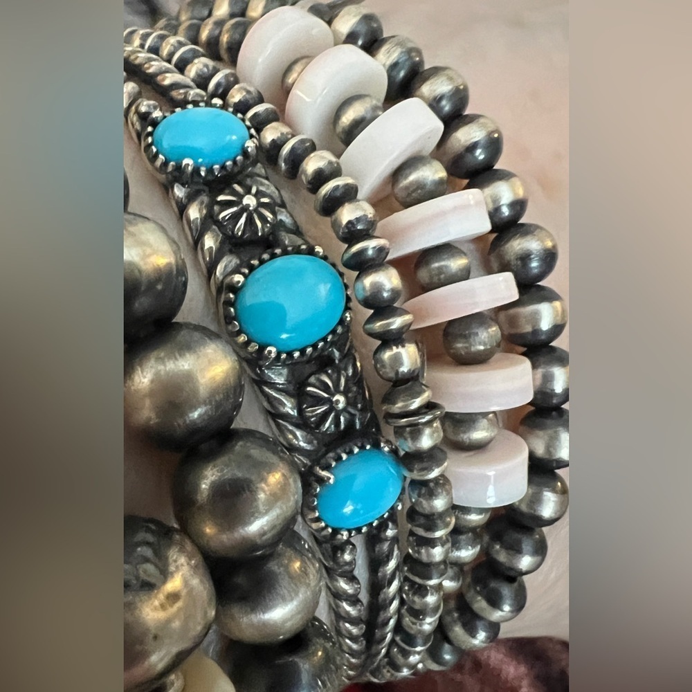 ❤️ Queen Pink Conch 6mm Desert Pearl Native Navajo Heishi Stack Bracelet Sz 6.25 - Picture 13 of 13